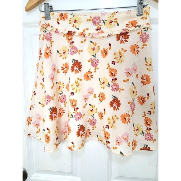 SADIE & SAGE Floral A-Line Skirt With Elastic Waistband & Ruffle Detail - Picture 1 of 9